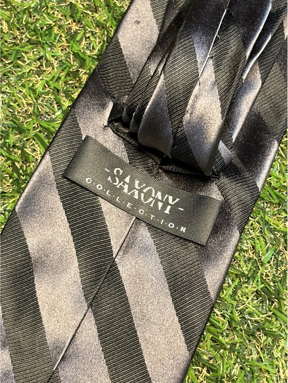 Saxony Collection Black and Gray Striped Men's Tie